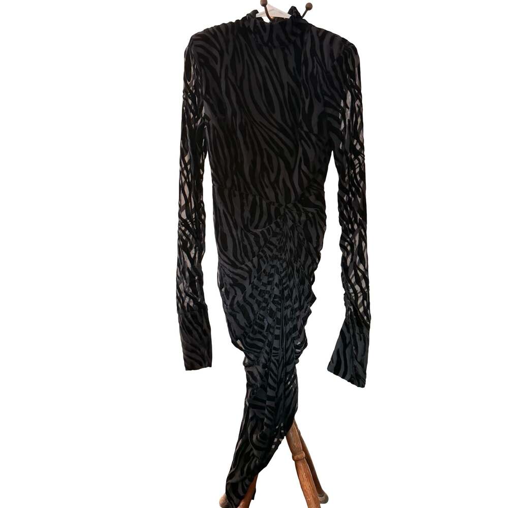 NWT PrettyLittleThing Black Zebra Devore High Neck Draped Midi Dress Size 10